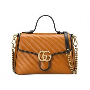 NEW GUCCI women's gg marmont small top handle bag in cognac